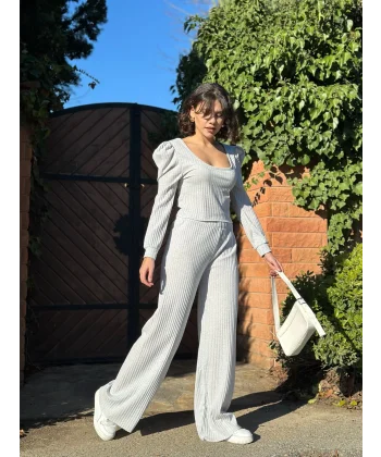 Fitilli prenses kol alt üst takım gri