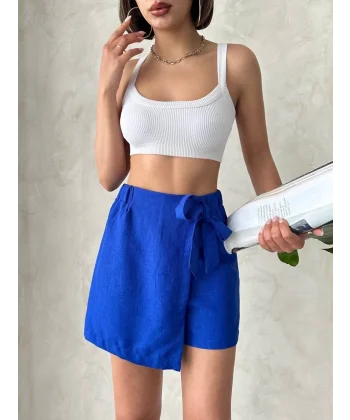 Fiyonklu şort etek saks s255021