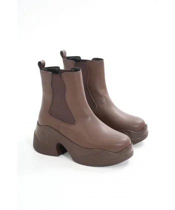 FZ-2400 Kahverengi Yüksek Tabanlı Lastikli Günlük Kadın Bot