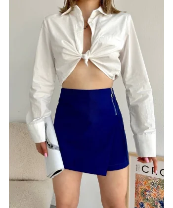 Gabardin fermuarlı şort etek S24906