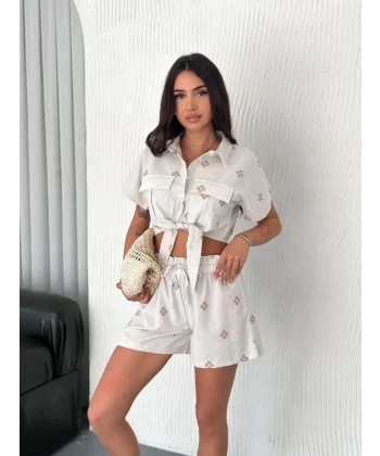Gömlek şort keten takım s1052-1056