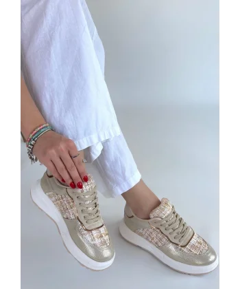 Hawer Bej Cilt Bağcıklı Spor Ayakkabı