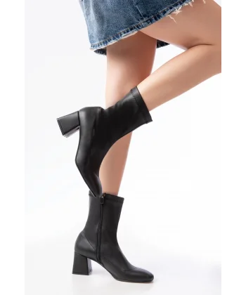 HC-2700 Siyah Streç Topuklu Fermuarlı Günlük Kadın Bot