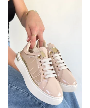 Hley Bej Rugan Paraşüt Detaylı Bağcıklı Spor Ayakkabı