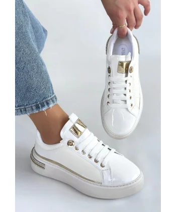 Hley Beyaz Rugan Paraşüt Detaylı Bağcıklı Spor Ayakkabı