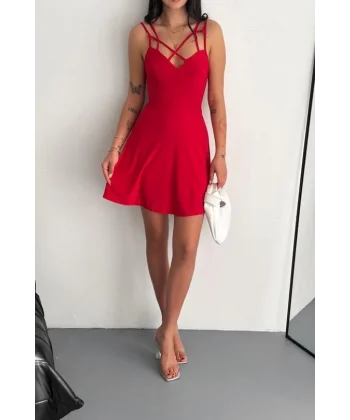 İnce çift askılı mini elbise