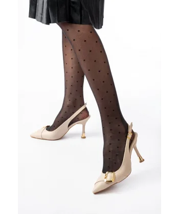 İNF-1151 Bej Günlük Arkası Açık Topuklu Bayan Ayakkabı