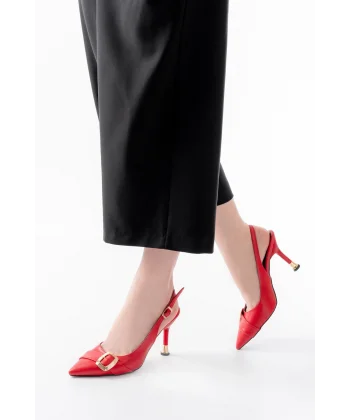 İNF-1151 Kırmızı Günlük Arkası Açık Topuklu Bayan Ayakkabı