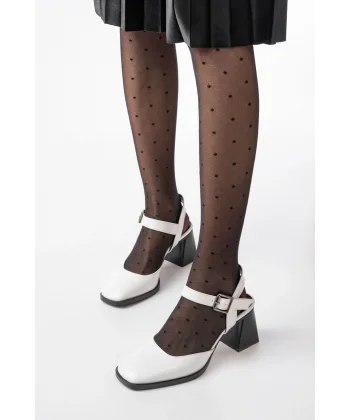 İNF-40450 Beyaz Rugan Günlük Arkası Açık Topuklu Bayan Ayakkabı