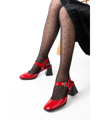 İNF-40450 Kırmızı Rugan Günlük Arkası Açık Topuklu Bayan Ayakkabı