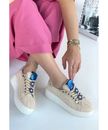 Iwer Bej Hasır Dokumalı Bağcıklı Spor Ayakkabı