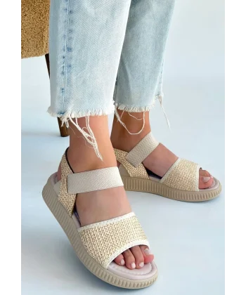 Jake Bej Hasır Cilt Sandalet