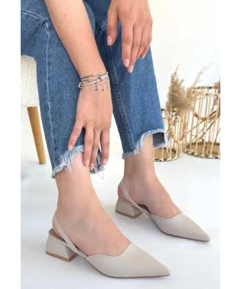 Jenti Bej Cilt Topuklu Ayakkabı