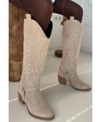 Jilla Bej Süet Tak Çıkar Topuklu Bot Ve Çizme