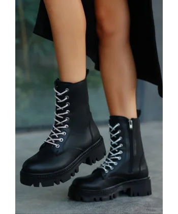 Jinox Siyah Cilt Bağcıklı Bot