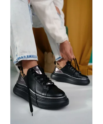 Jista Siyah Cilt Bağcıklı Spor Ayakkabı