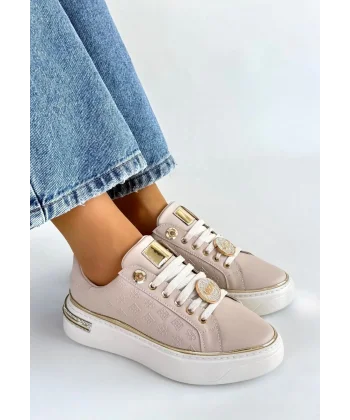 Jlar Bej Cilt Bağcıklı Spor Ayakkabı