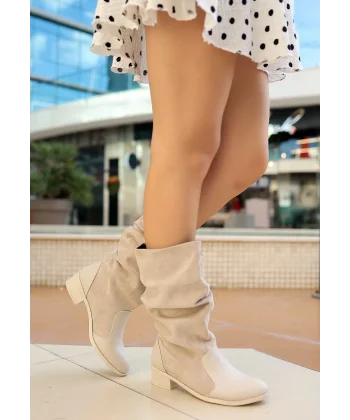 Jolin Bej Cilt Süet Detaylı Çizme