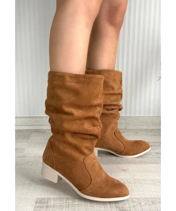 Jolin Taba Süet Topuklu Çizme