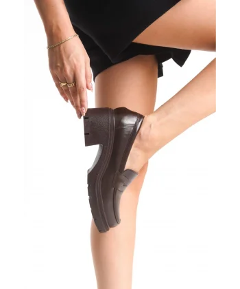 K-706 Kahve Kırışık Rugan Yüksek Tabanlı Loafer Ayakkabı