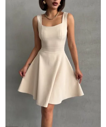 Kadın kare yaka kısa elbise s251188
