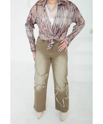 Kadın Yüksel Bel Püskül Detaylı Palazzo Jean Kot Pantolon