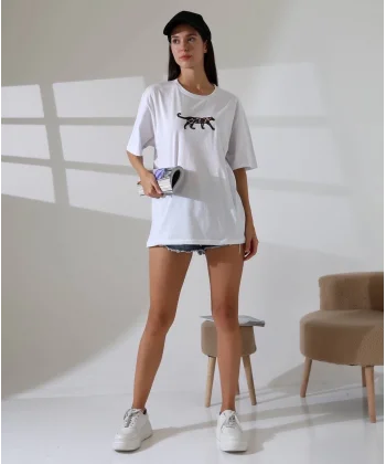 Kaplan nakış işlemeli Oversize tişört