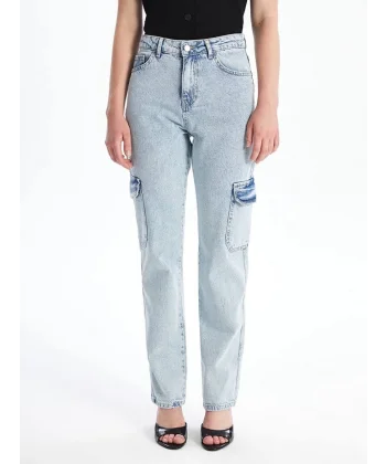 Kargo cep kar yıkama jeans pantolon