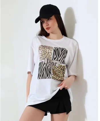 Karma desenli oversize tişört