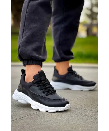 KB-707  Kuback Siyah Cilt Yüksek Taban Bağcıklı Günlük Erkek Ayakkabı