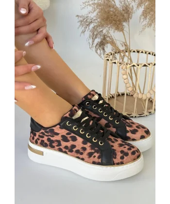 Kity Leopar Saten Bağcıklı Spor Ayakkabı