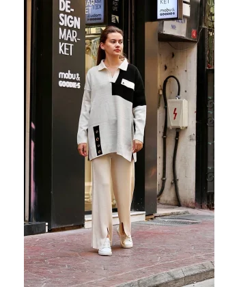 Kuş gözü triko takım Beyaz