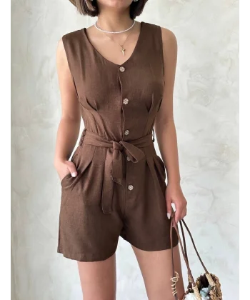 Kuşaklı şortlu tulum