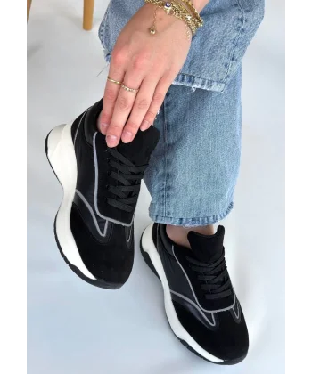 Lemda Siyah Süet Bağcıklı Spor Ayakkabı