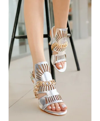 Lidya Gümüş Cilt Topuklu Ayakkabı