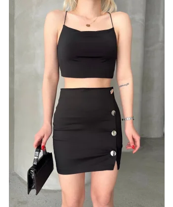 Likralı gabardin dört düğmeli etek