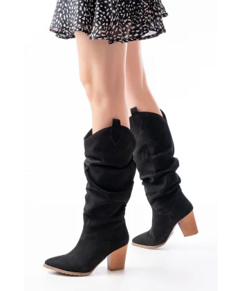 LS-1884 Siyah Süet Günlük Kadın Çizme