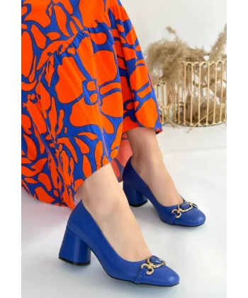 Lucky Mavi Cilt Topuklu Ayakkabı