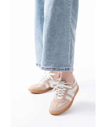 M-1004 Bej Süet Bağcıklı Termo Taban Günlük Kadın Spor