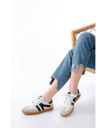 M-1004 Beyaz Bağcıklı Termo Taban Günlük Kadın Spor