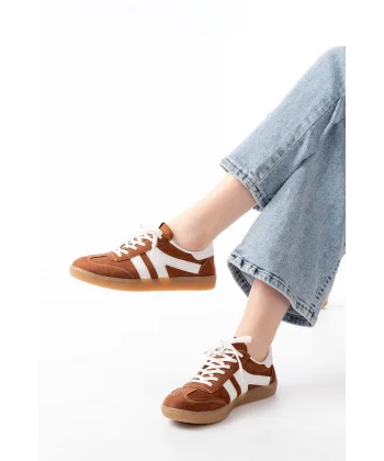 M-1004 Taba Süet Bağcıklı Termo Taban Günlük Kadın Spor