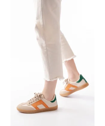 M-5007 Bej Garni  Bağcıklı Termo Taban Günlük Kadın Spor