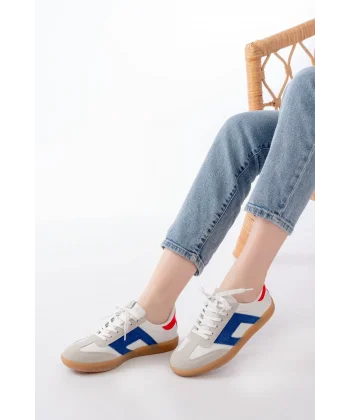 M-5007 Beyaz Garni  Bağcıklı Termo Taban Günlük Kadın Spor