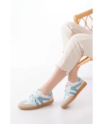 M-6005 Mavi Garni  Bağcıklı Termo Taban Günlük Kadın Spor