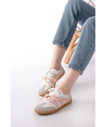 M-6005 Pudra Garni  Bağcıklı Termo Taban Günlük Kadın Spor