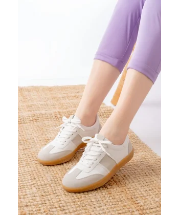 M-6006 Beyaz Garni  Bağcıklı Termo Taban Günlük Kadın Spor