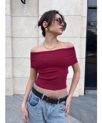 Madonna yaka sıfır kol bluz