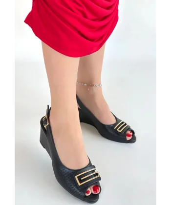 Mamba Siyah Cilt Dolgu Topuk Ayakkabı