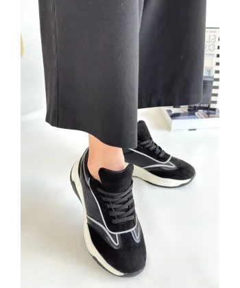 Mark Siyah Cilt Bağcıklı Spor Ayakkabı