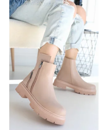 Menta Nude Cilt Fermuar Aksesuarlı Bot